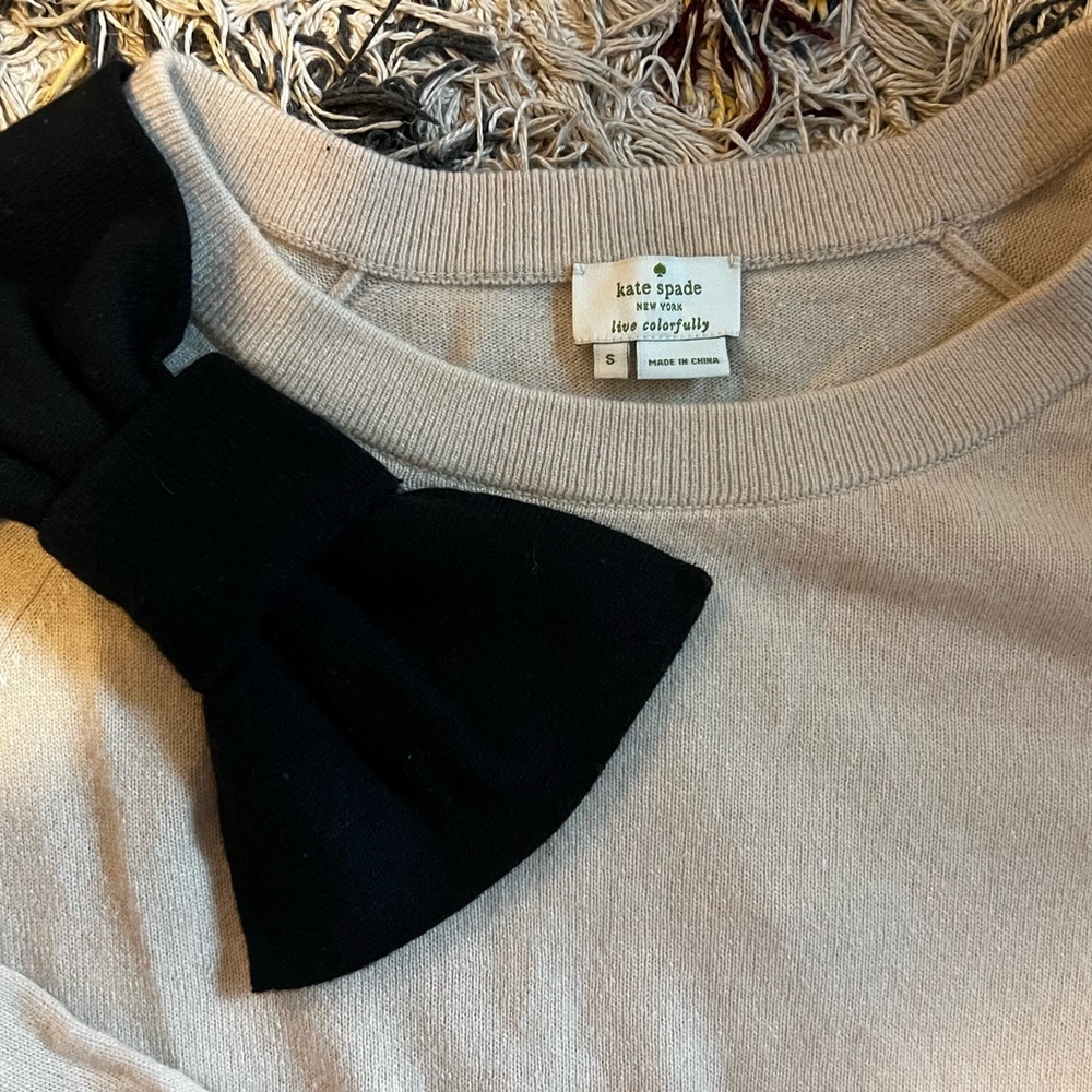 Kate Spade Cream Sweater with Black Bow Accent